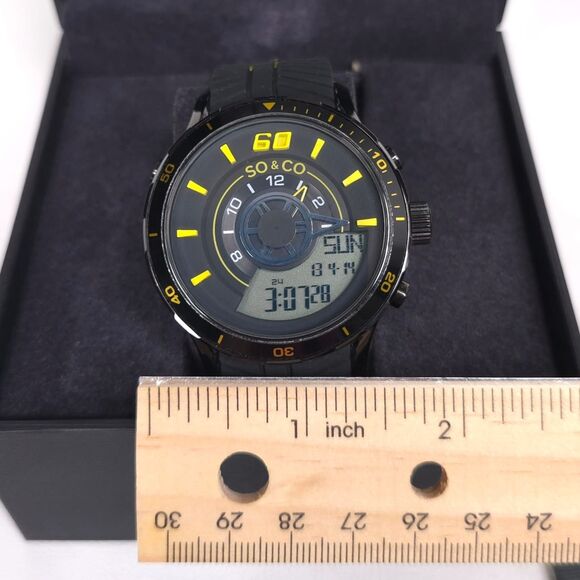 SO & CO NY New Mens Watch Analog Digital Black Yellow Sport 100M Water Resistant main image 6